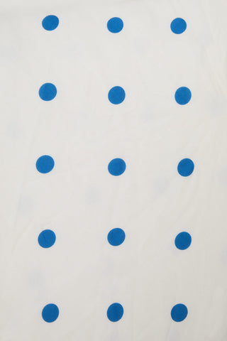 White background with blue polka dots