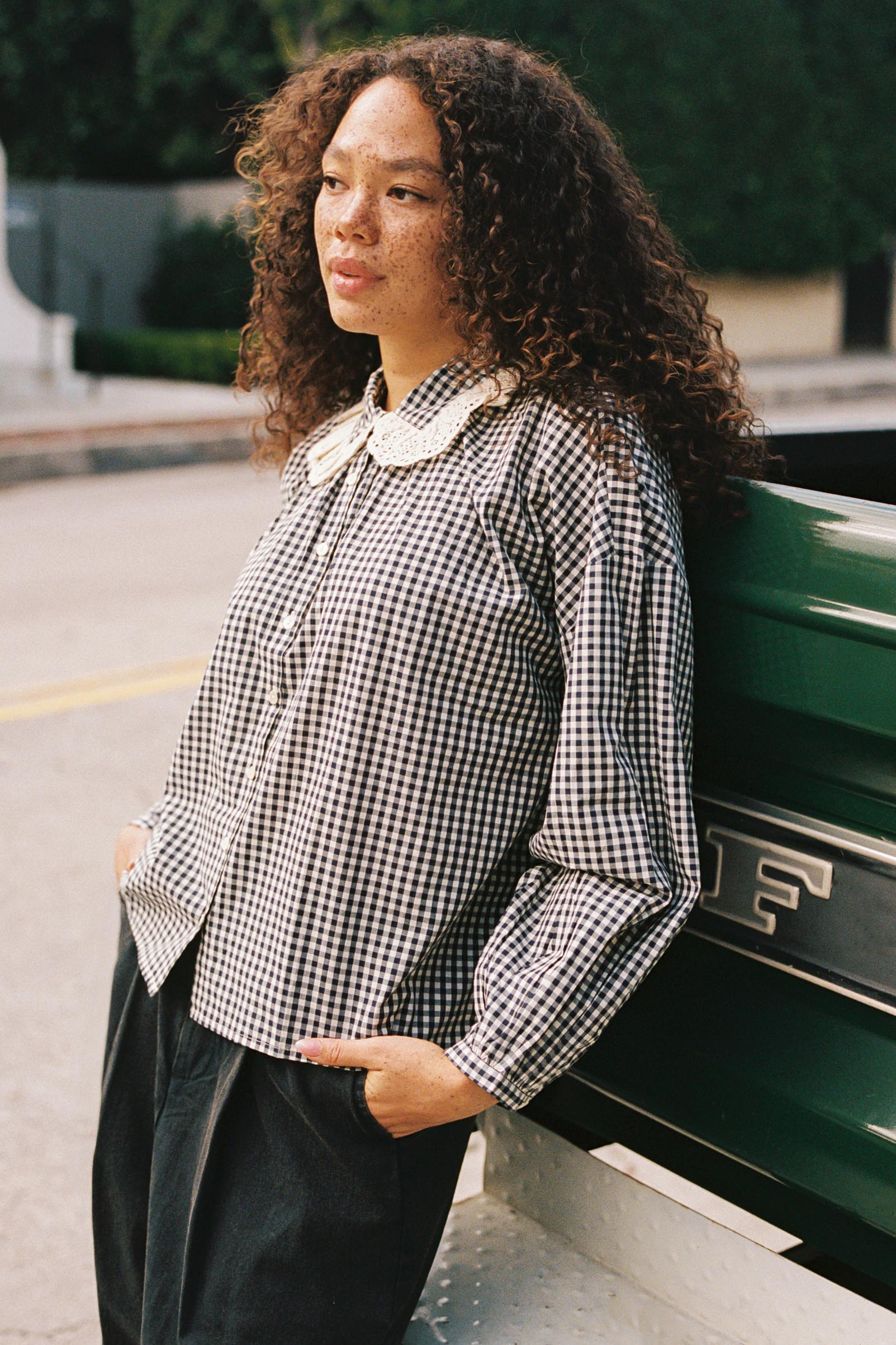 【GOOD GRIEF!】Gather Blouse(BK) GATHERED GRANDAD-COLLAR BLOUSE - BLACK | COS GB