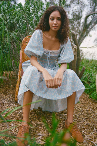 The Ricarda Dress in Celeste Bouquet, Size 2XL, Organic Cotton