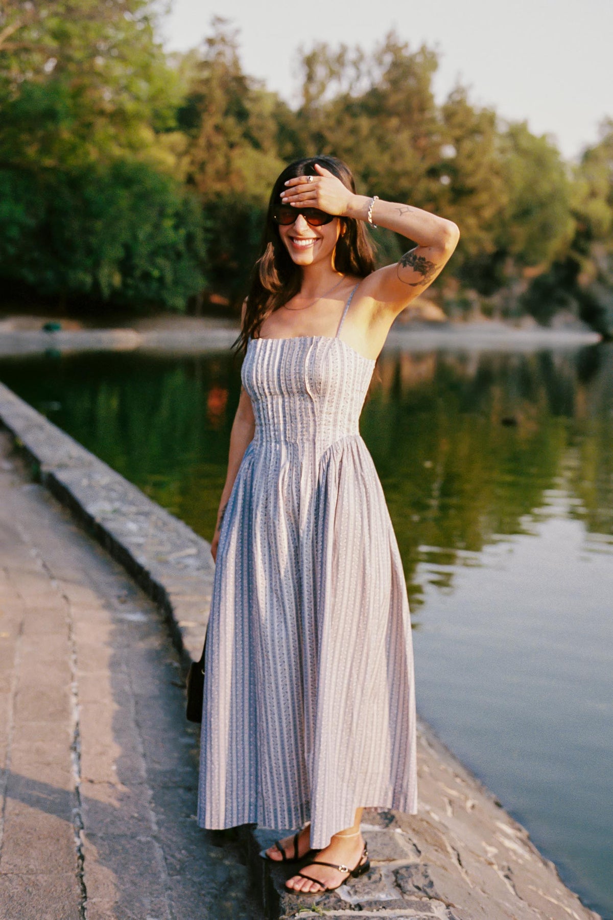 The Nile Dress in Meadow Stripe, Size Large