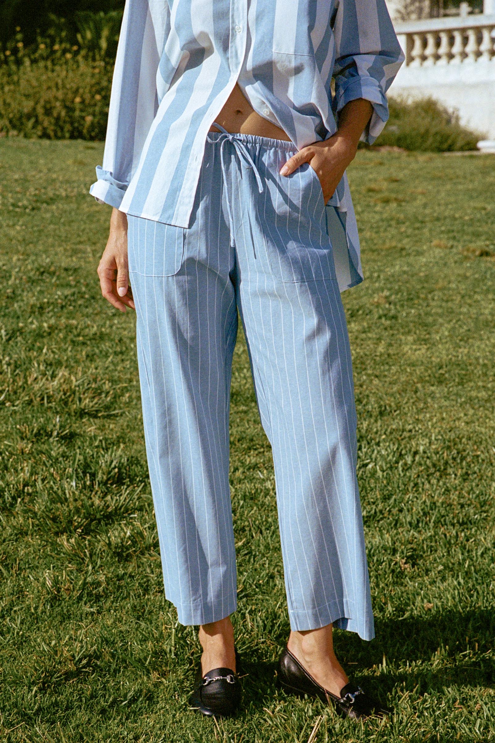 The Taavi Pant | Spruce Pinstripe – Christy Dawn