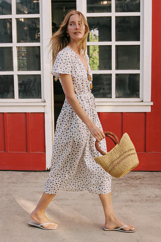 white short sleeve midi dress Clydie Floral Cap - US 10 Twirl around in fancy heels or keep it sweet + fun with cute kicks. English Factory - Short Puff