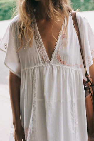one size fits all dress Loose Float Style Gathered Dress-One I BEIGE LEAVES With its relaxed fit suger ISLAND flowy midi sundress