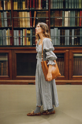 The Adelia Dress in Slate Gingham, Size XL, Organic Cotton