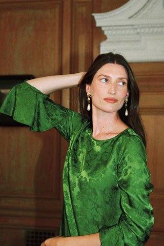 The Josette Dress | Emerald Jacquard