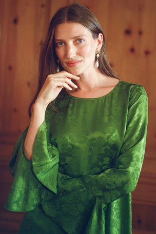The Josette Dress | Emerald Jacquard