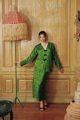 The Geneva Blouse | Emerald Jacquard