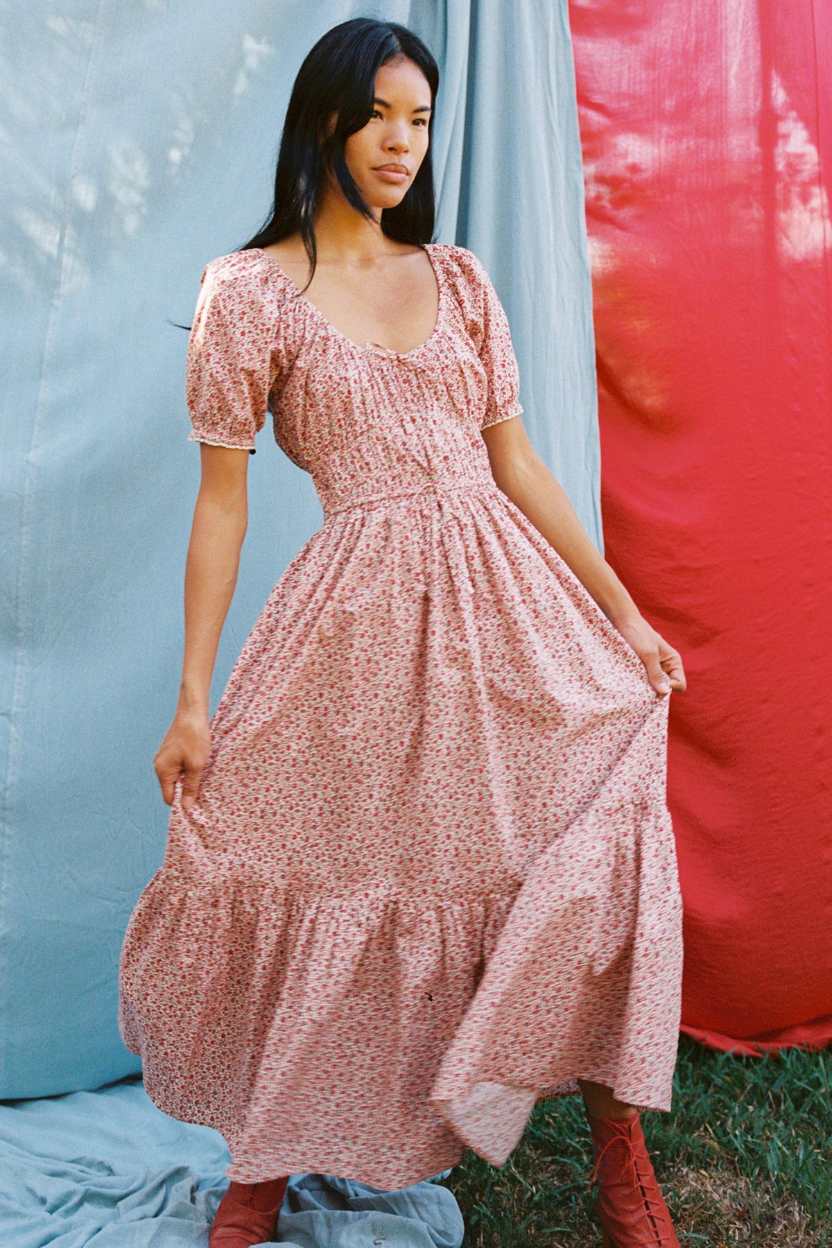 The Brynne Dress Petites | Maroon Calico Christy Dawn The Brynne Dress Petites | Maroon Calico Christy Dawn