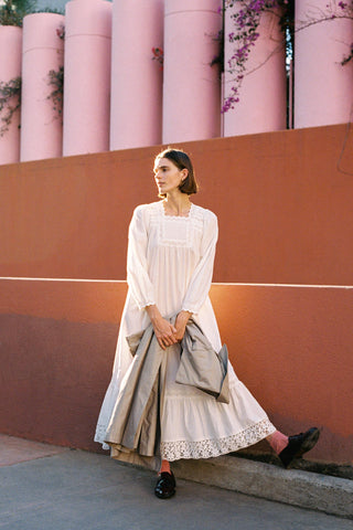 alabaster casual dresses The Ricarda Dress in Alabaster, Size Medium, Organic Cotton