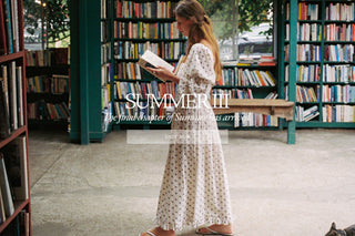 women in white floral dress with the copy overlay Summer 3 the final chapter of summer has arrived. Shop Now call to action