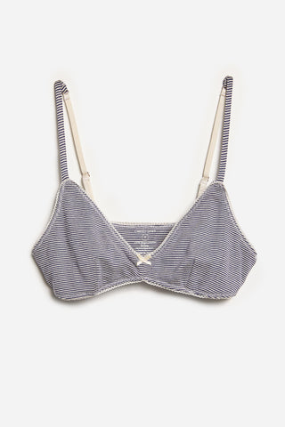 Navy stripe bra on a white background