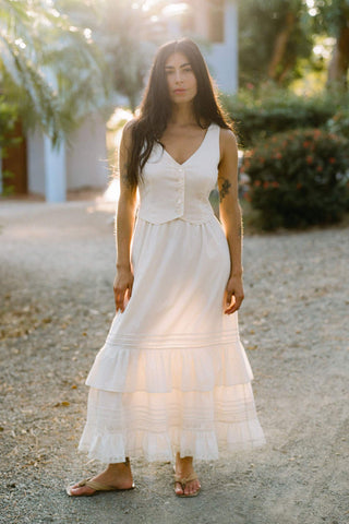 sunlight dresses The Rafaella Dress in Pearl, Size Large, Organic Cotton