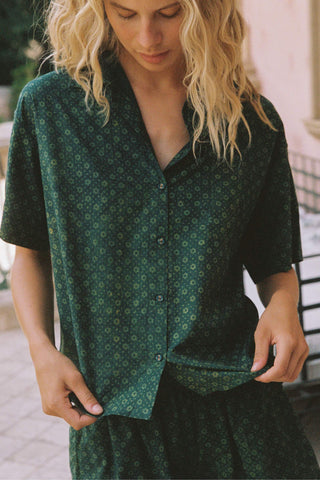 The Skylar Top | Green Petunia Dot