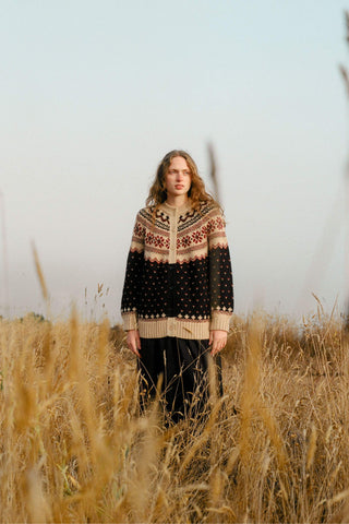 The Thora Cardigan | Fair Isle Noir