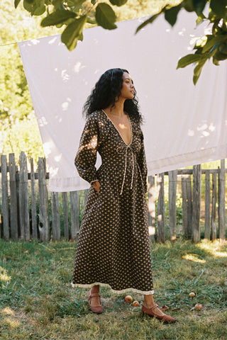 The Venus Dress | Carob Ditsy Leaf