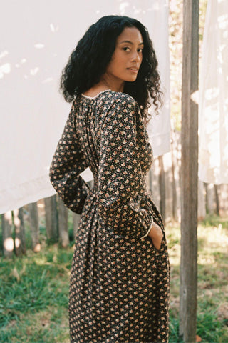 The Venus Dress | Carob Ditsy Leaf