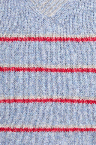Close-up of a fabric with blue and pink stripes