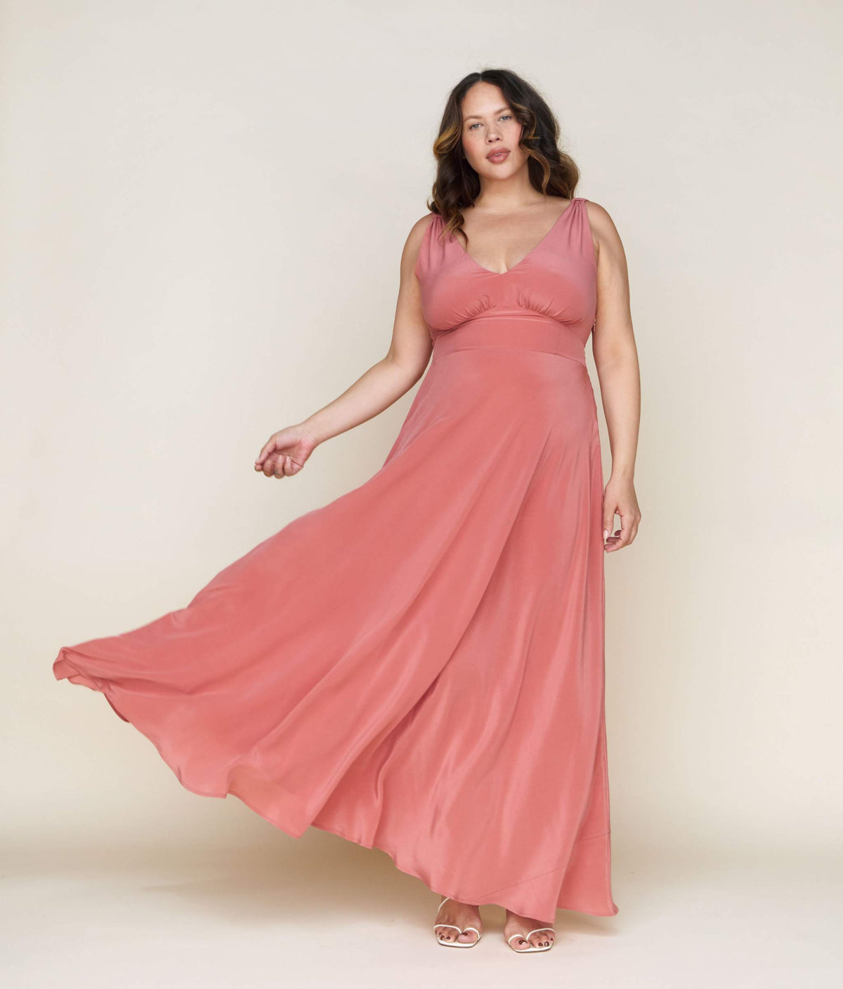 The Angelica Dress in Dusty Rose Silk, Size XL