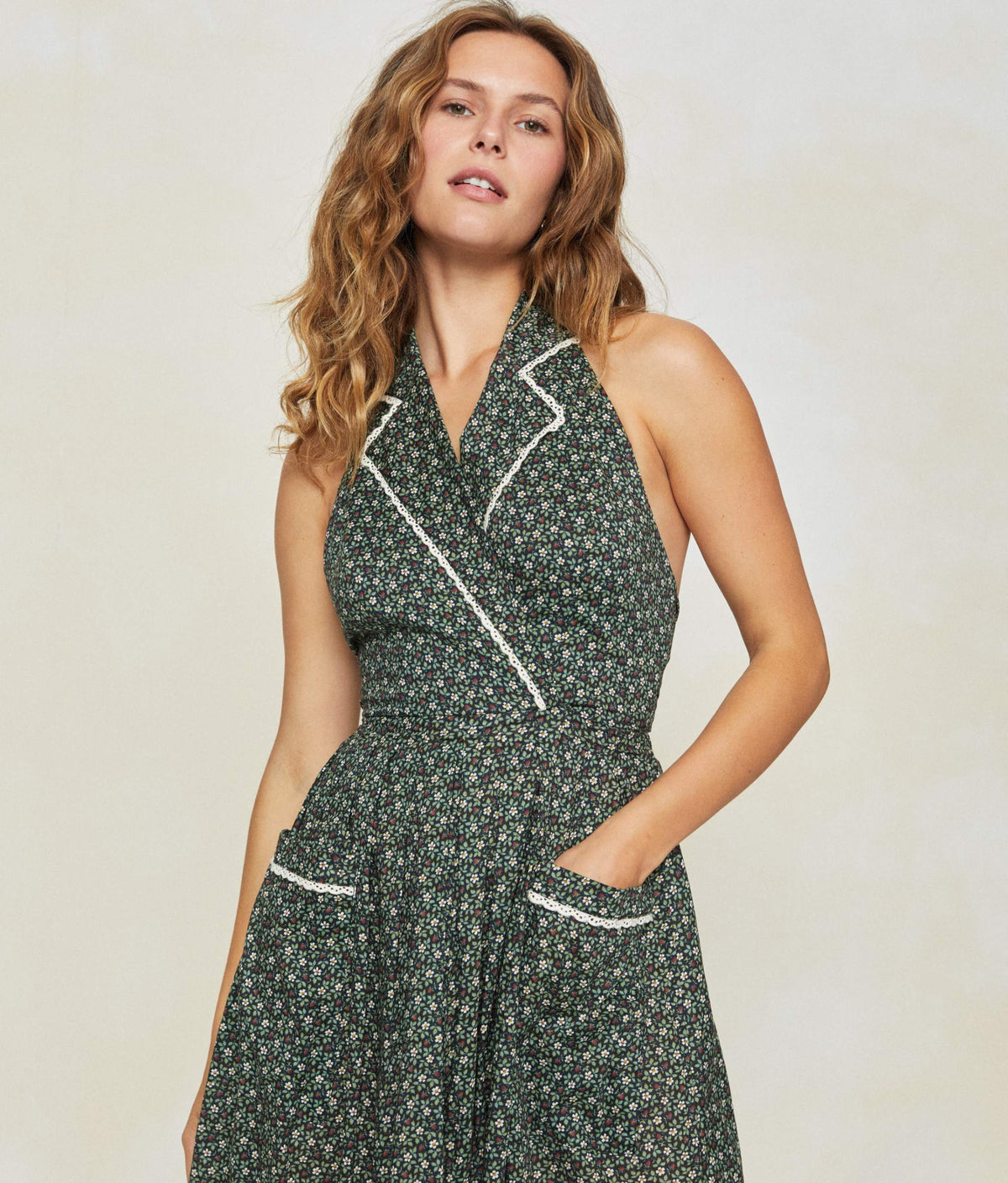 green emerald velvet dress Fiona Dress in Midnight Garden main image 0