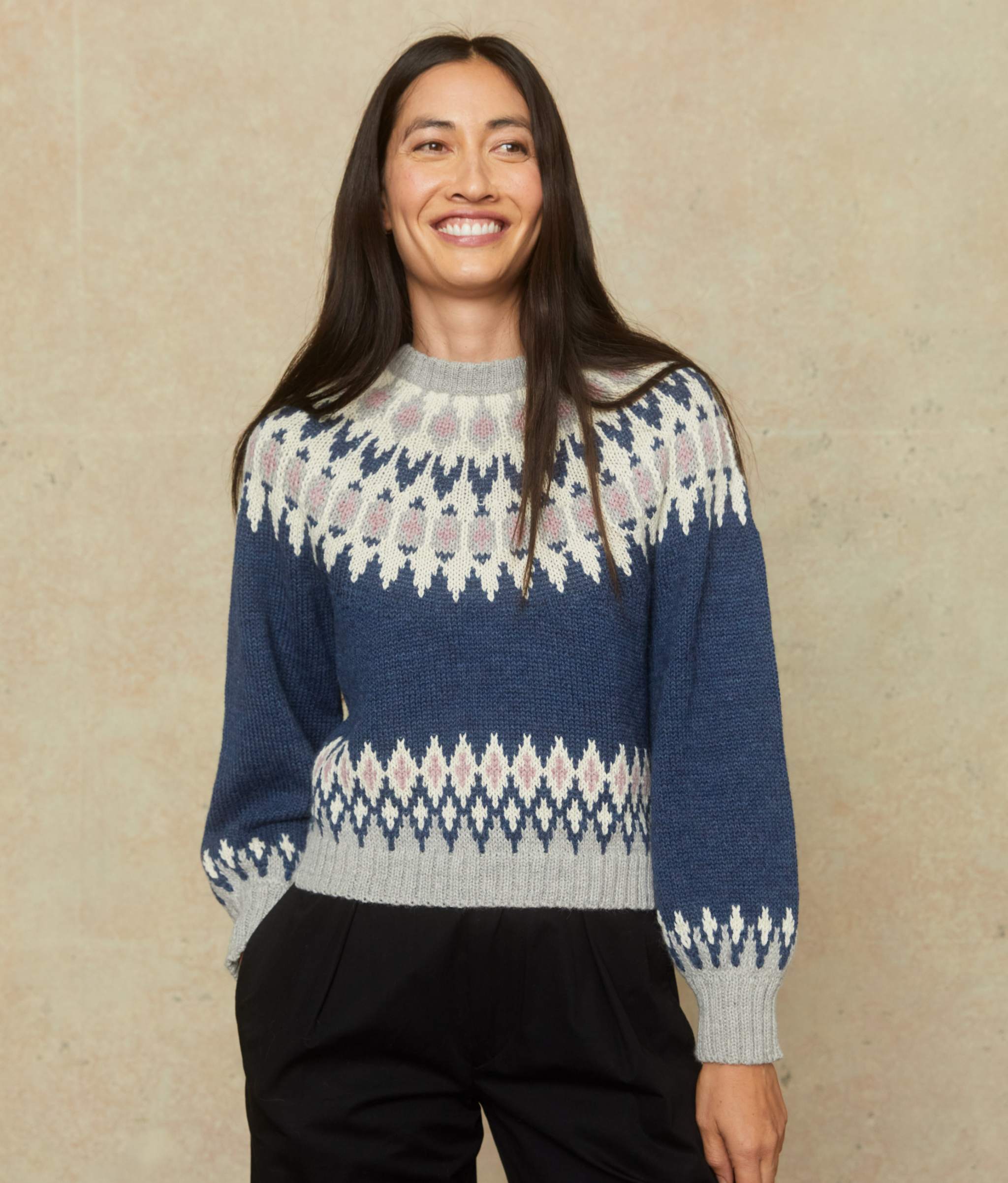 The Francesca Sweater | Denim Intarsia – Christy Dawn