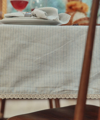 The Opal Tablecloth | Blue Harvest Stripe