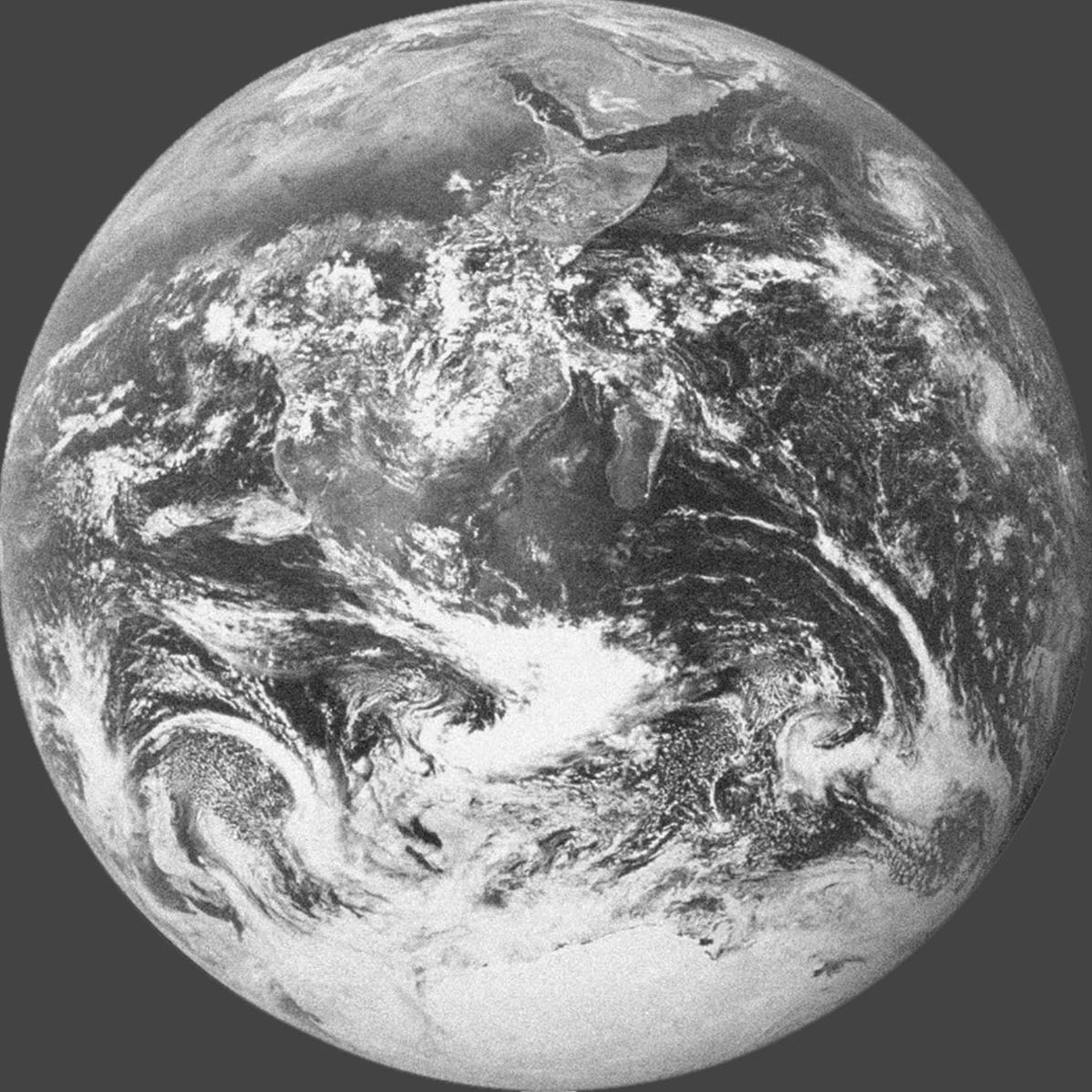 black & white photograph of Earth